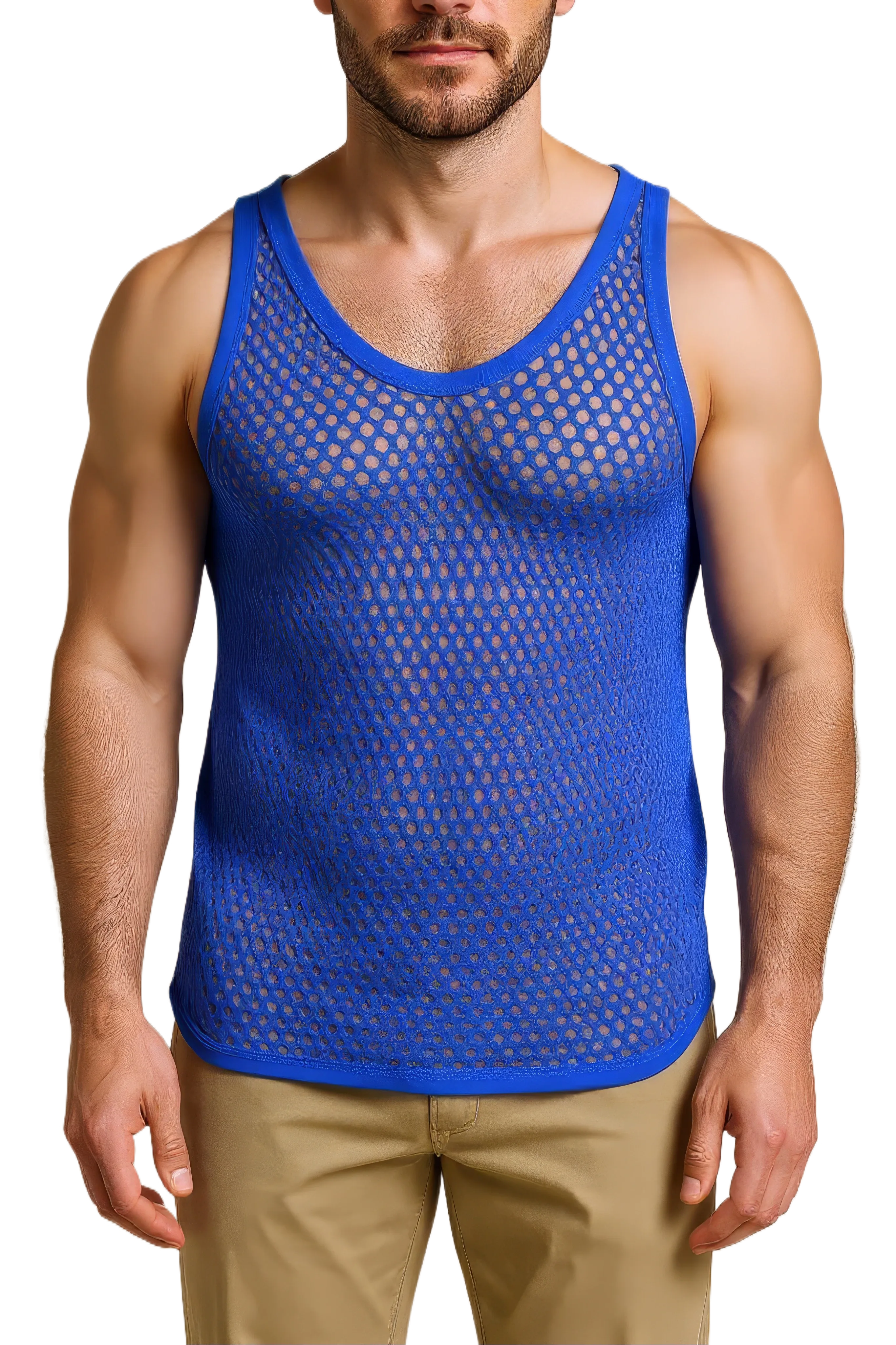 【BLUE】Mesh Vest Blue String Vest. Classic Cotton Mesh String Vests. Muscle Vest in