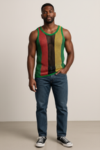 Rasta String Vest in Muscle Vests Reggae Fishnet Vests for Men With Green Trim