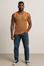 Yellow String Vest. Classic Cotton Mesh String Vests. Muscle Vest in Yellow, Fishnet Gym Workout tops.
