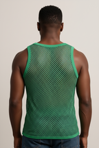 Green String Vest. Classic Cotton Mesh String Vests. Muscle Vest in Green, Fishnet Gym Workout tops.