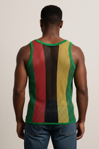 Rasta String Vest in Muscle Vests Reggae Fishnet Vests for Men With Green Trim