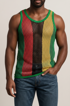 Rasta String Vest in Muscle Vests Reggae Fishnet Vests for Men With Green Trim