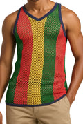 Rasta-3 Rasta String Vest Mesh Mens Crochet Cotton Gym Vests Training Tank Top FishNet