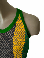 Rasta String Vest in Muscle Vests Reggae Fishnet Vests for Men With Green Trim