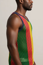 Rasta-3 Rasta String Vest Mesh Mens Crochet Cotton Gym Vests Training Tank Top FishNet
