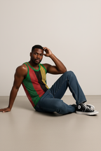 Rasta String Vest in Muscle Vests Reggae Fishnet Vests for Men With Green Trim