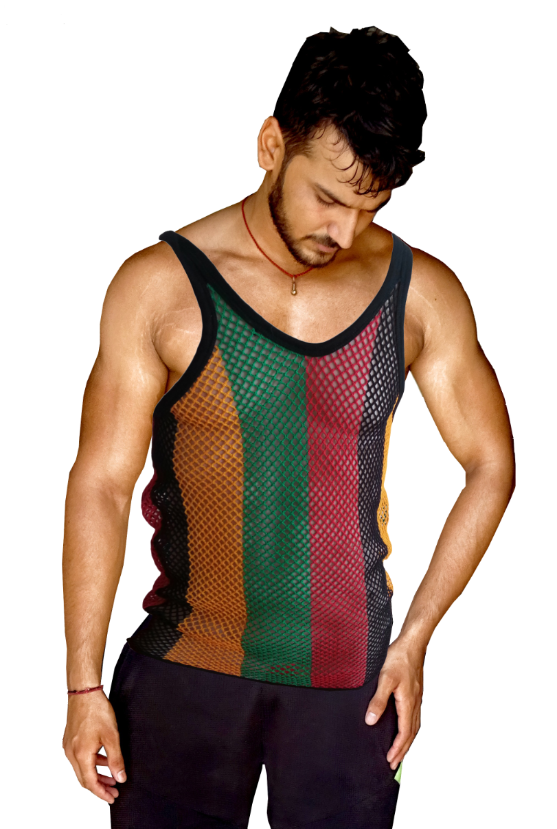 Rasta String Vest in Muscle Vests Reggae Fishnet Vests for Men