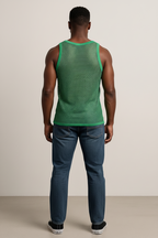 Green String Vest. Classic Cotton Mesh String Vests. Muscle Vest in Green, Fishnet Gym Workout tops.