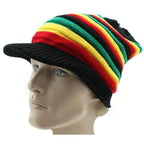 Rasta Striped Slouch Beanie Cap with Peak - Black Red Yellow Green