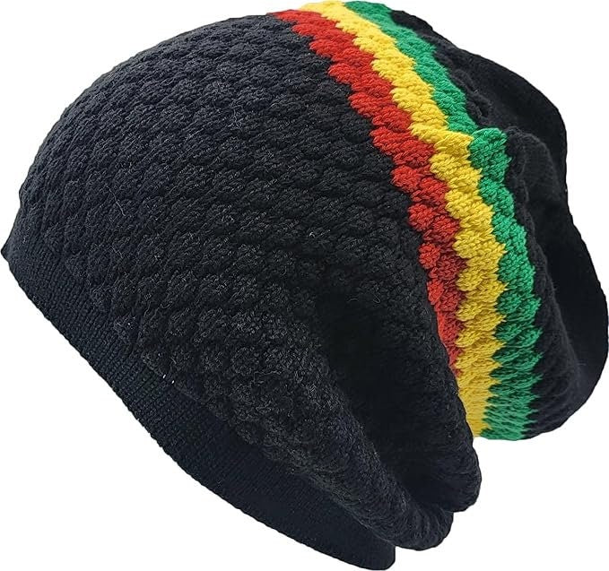 Rasta Hats for Dreadlocks. Long Slouch Beanie Hat with enough space to put most locs inside neatly.