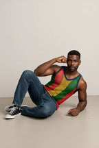 Rasta-3 Rasta String Vest Mesh Mens Crochet Cotton Gym Vests Training Tank Top FishNet