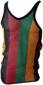 Rasta Mesh Marina String Vest With Rasta Color Stripes And Black Trim