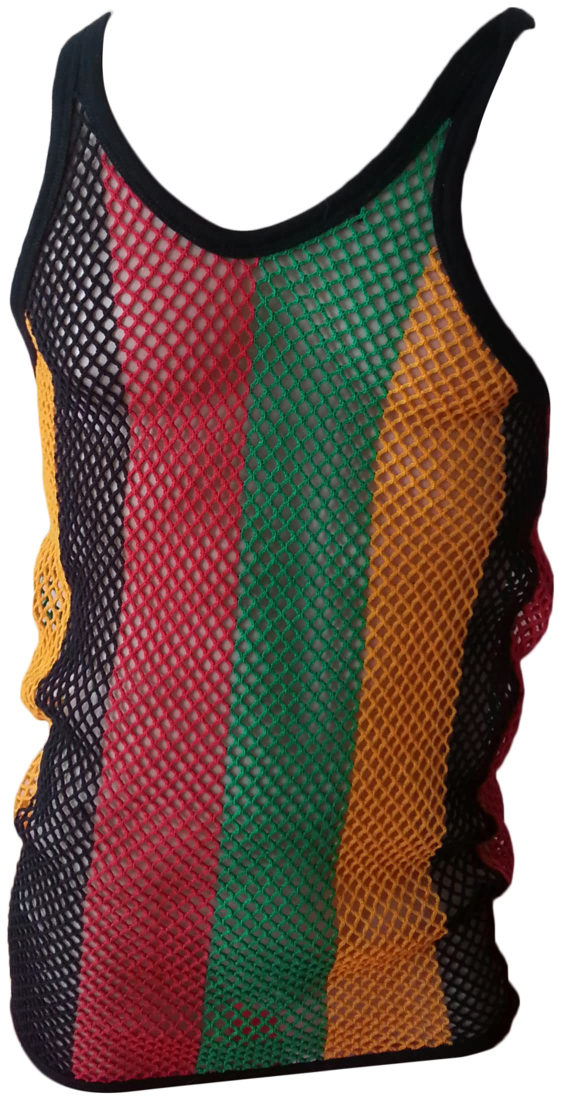 Rasta Mesh Marina String Vest With Rasta Color Stripes And Black Trim