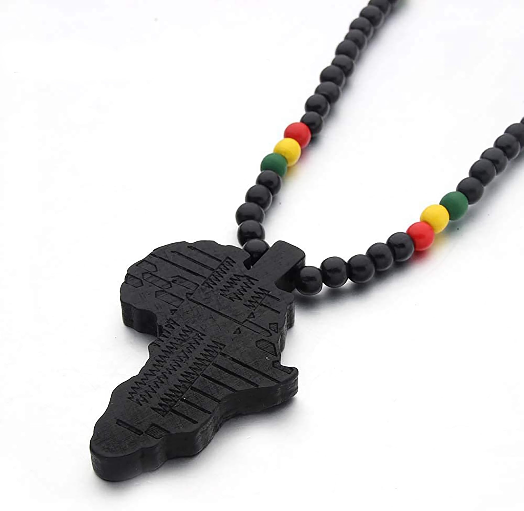 CRAZY LIZARD Rasta Africa Pendant on a 28 Inch beaded necklace with African Colors and Rasta Colors. Classic Cultural Africa Pendant for Hip Hop Reggae and Cultural events.