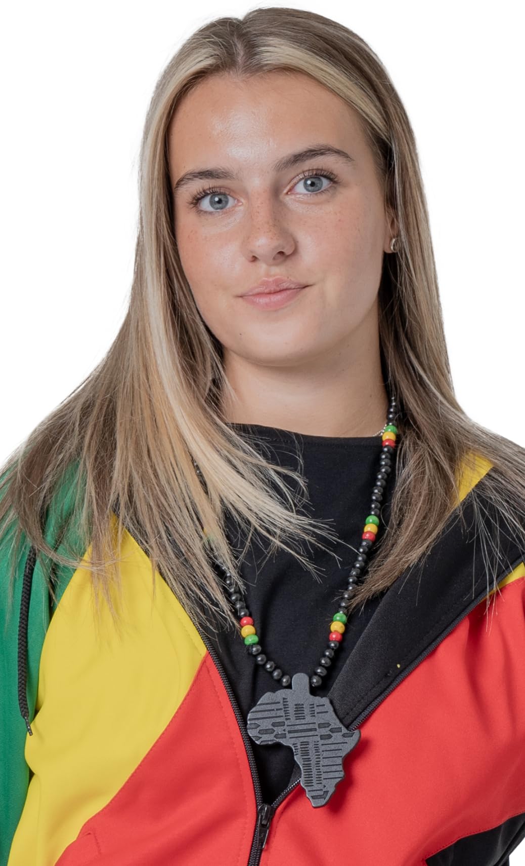 CRAZY LIZARD Rasta Africa Pendant on a 28 Inch beaded necklace with African Colors and Rasta Colors. Classic Cultural Africa Pendant for Hip Hop Reggae and Cultural events.