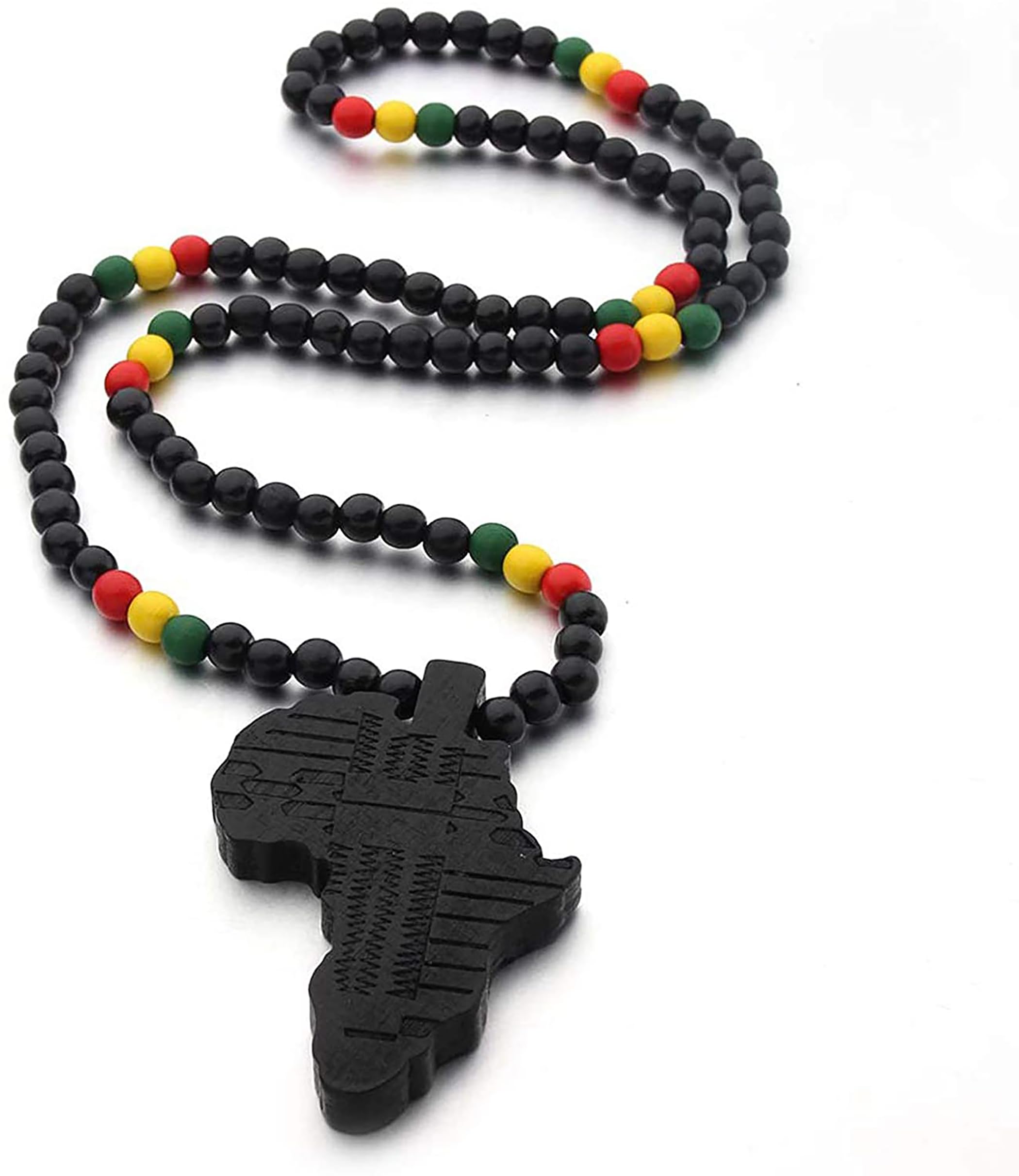 CRAZY LIZARD Rasta Africa Pendant on a 28 Inch beaded necklace with African Colors and Rasta Colors. Classic Cultural Africa Pendant for Hip Hop Reggae and Cultural events.