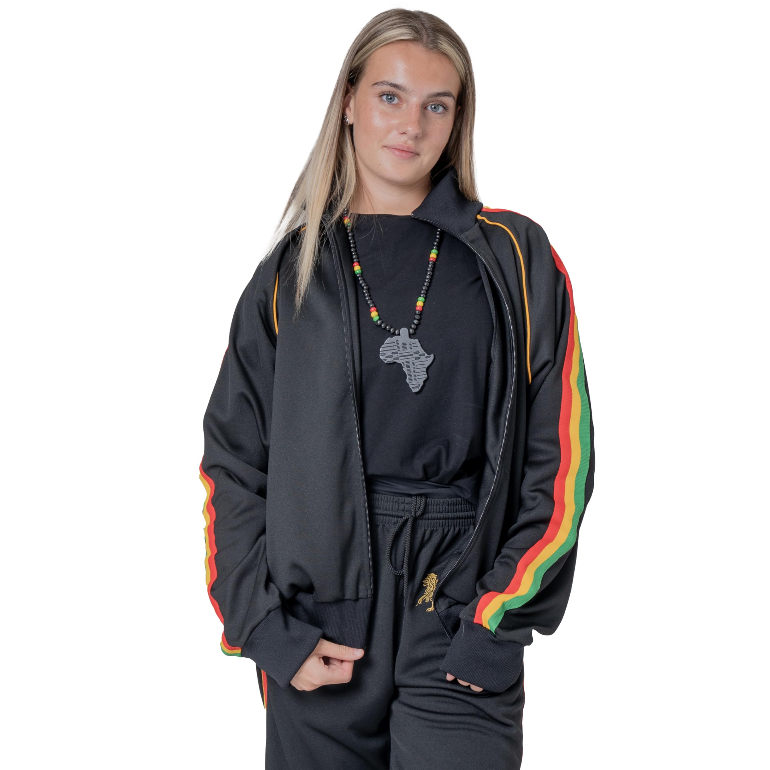 CRAZY LIZARD Rasta Africa Pendant on a 28 Inch beaded necklace with African Colors and Rasta Colors. Classic Cultural Africa Pendant for Hip Hop Reggae and Cultural events.