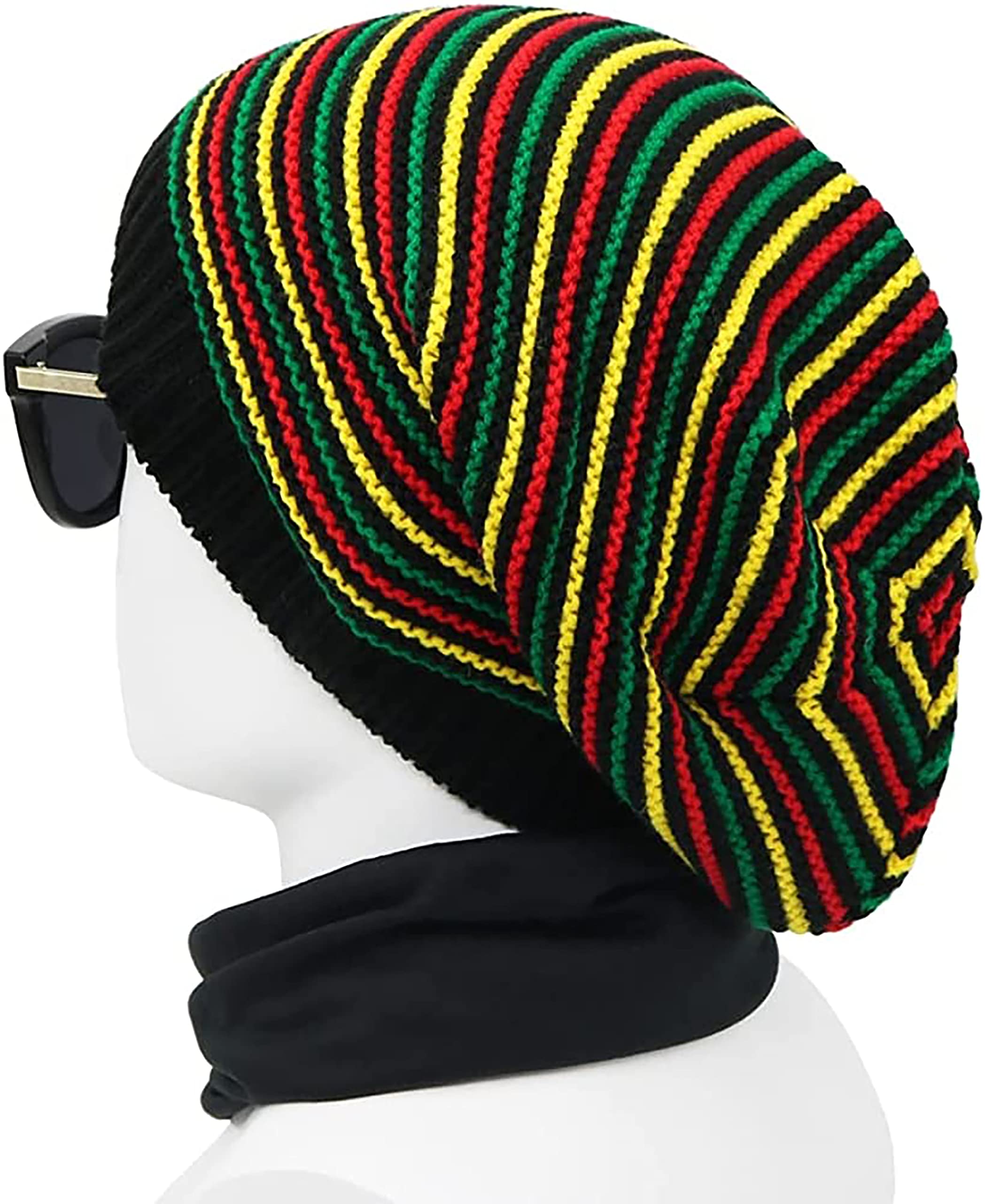 CRAZY LIZARD Rasta Hat for Dreadlocks: Jamaican Beanie Hat, Dreadlock Accessories, Slouchy Beanie for Men & Women, Caribbean Style, Perfect Rasta Gifts Black