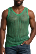 Green String Vest. Classic Cotton Mesh String Vests. Muscle Vest in Green, Fishnet Gym Workout tops.
