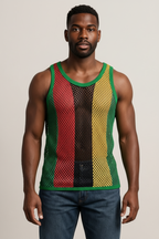 Rasta String Vest in Muscle Vests Reggae Fishnet Vests for Men With Green Trim