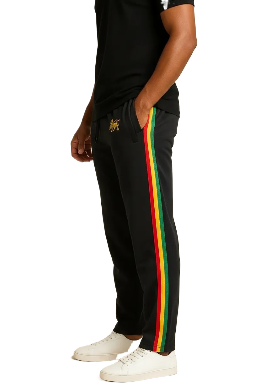 CRAZY Lizard Rasta Reggae Zip Hoodie in Rasta Stripes and Ethiopian Lion Embroidery. Black Hoodie with Stripes Reggae