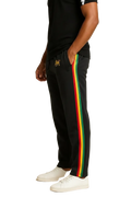 CRAZY Lizard Rasta Reggae Zip Hoodie in Rasta Stripes and Ethiopian Lion Embroidery. Black Hoodie with Stripes Reggae