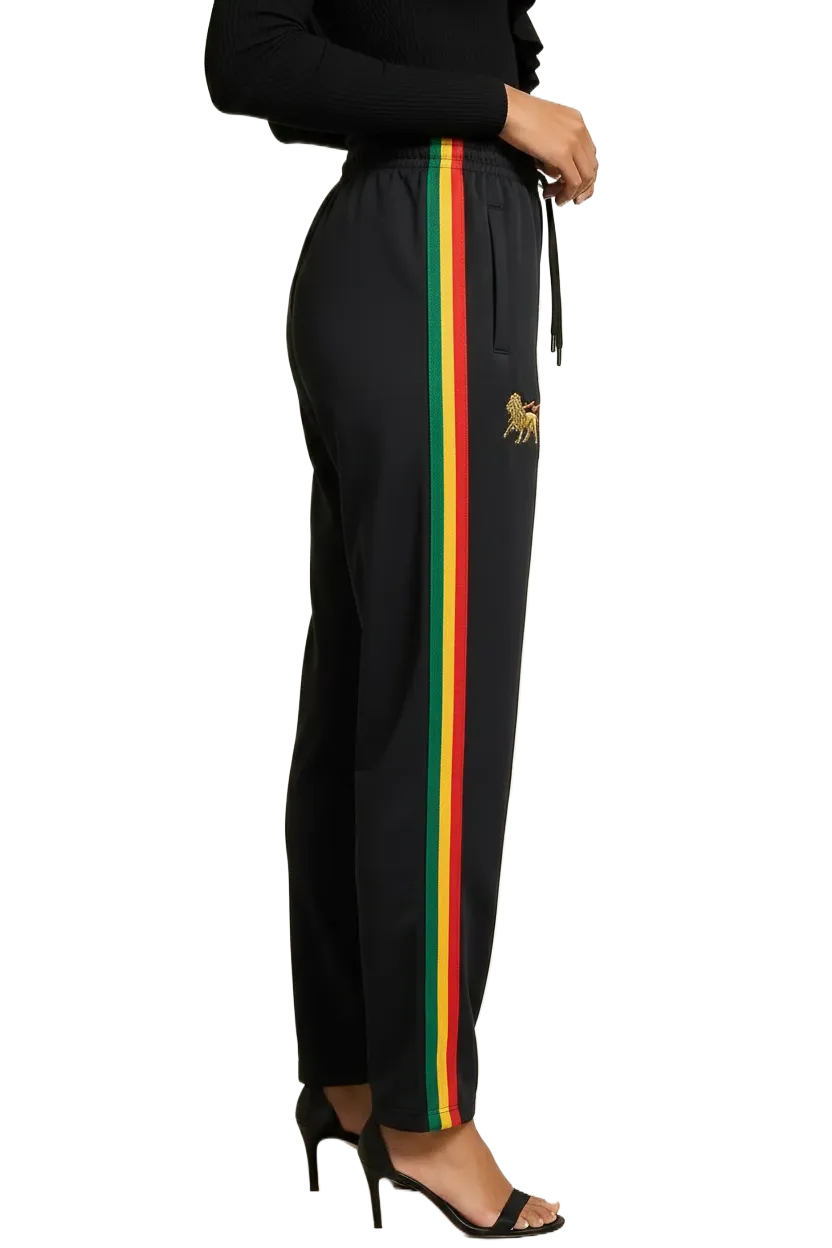 CRAZY Lizard Rasta Reggae Zip Hoodie in Rasta Stripes and Ethiopian Lion Embroidery. Black Hoodie with Stripes Reggae