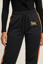 CRAZY Lizard Rasta Reggae Zip Hoodie in Rasta Stripes and Ethiopian Lion Embroidery. Black Hoodie with Stripes Reggae