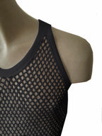 Black String Vest. Classic Cotton Mesh String Vests. Muscle Vest in Black, Fishnet Gym Workout tops.