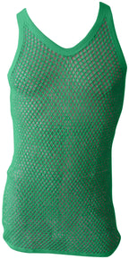 Green String Vest. Classic Cotton Mesh String Vests. Muscle Vest in Green, Fishnet Gym Workout tops.