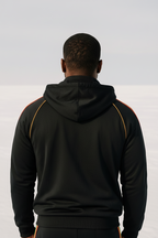 Rasta Reggae Zip Hoodie in Rastafarian Stripes and Etiopian Lion Embroidery. Black Hoodie with Stripes Reggae Colors