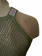 Khaki (Olive) String Vest. Classic Cotton Mesh String Vests. Muscle Vest in Khaki (Olive), Fishnet Gym Workout tops.