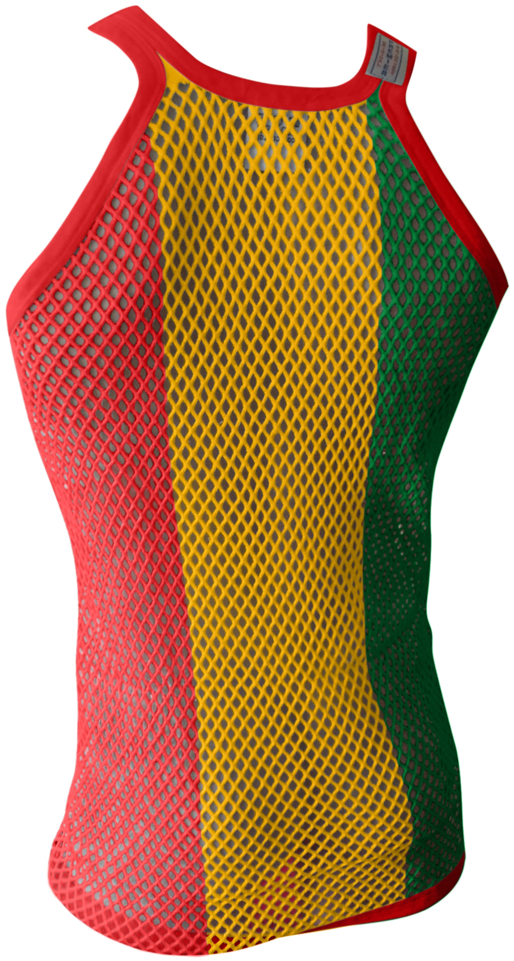 Rasta-2 String Vest: Jamaican Mesh Marina, Reggae Clothing, Sleeveless Tank Top, Rastafarian Style, Perfect Jamaica Shirt for Men, Caribbean-Inspired Rasta Man Costume
