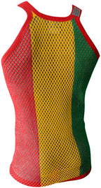 Rasta-2 String Vest: Jamaican Mesh Marina, Reggae Clothing, Sleeveless Tank Top, Rastafarian Style, Perfect Jamaica Shirt for Men, Caribbean-Inspired Rasta Man Costume