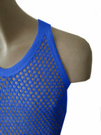Blue String Vest. Classic Cotton Mesh String Vests. Muscle Vest in Blue, Fishnet Gym Workout tops.