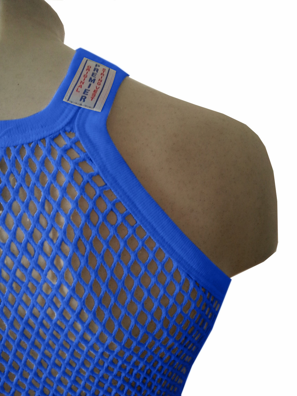 Blue String Vest. Classic Cotton Mesh String Vests. Muscle Vest in Blue, Fishnet Gym Workout tops.