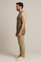 Khaki (Olive) String Vest. Classic Cotton Mesh String Vests. Muscle Vest in Khaki (Olive), Fishnet Gym Workout tops.