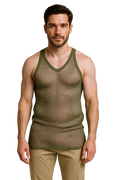 Khaki (Olive) String Vest. Classic Cotton Mesh String Vests. Muscle Vest in Khaki (Olive), Fishnet Gym Workout tops.