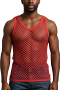 Red String Vest. Classic Cotton Mesh String Vests. Muscle Vest in Red, Fishnet Gym Workout tops.