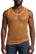 Yellow String Vest. Classic Cotton Mesh String Vests. Muscle Vest in Yellow, Fishnet Gym Workout tops.