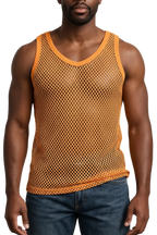 Yellow String Vest. Classic Cotton Mesh String Vests. Muscle Vest in Yellow, Fishnet Gym Workout tops.