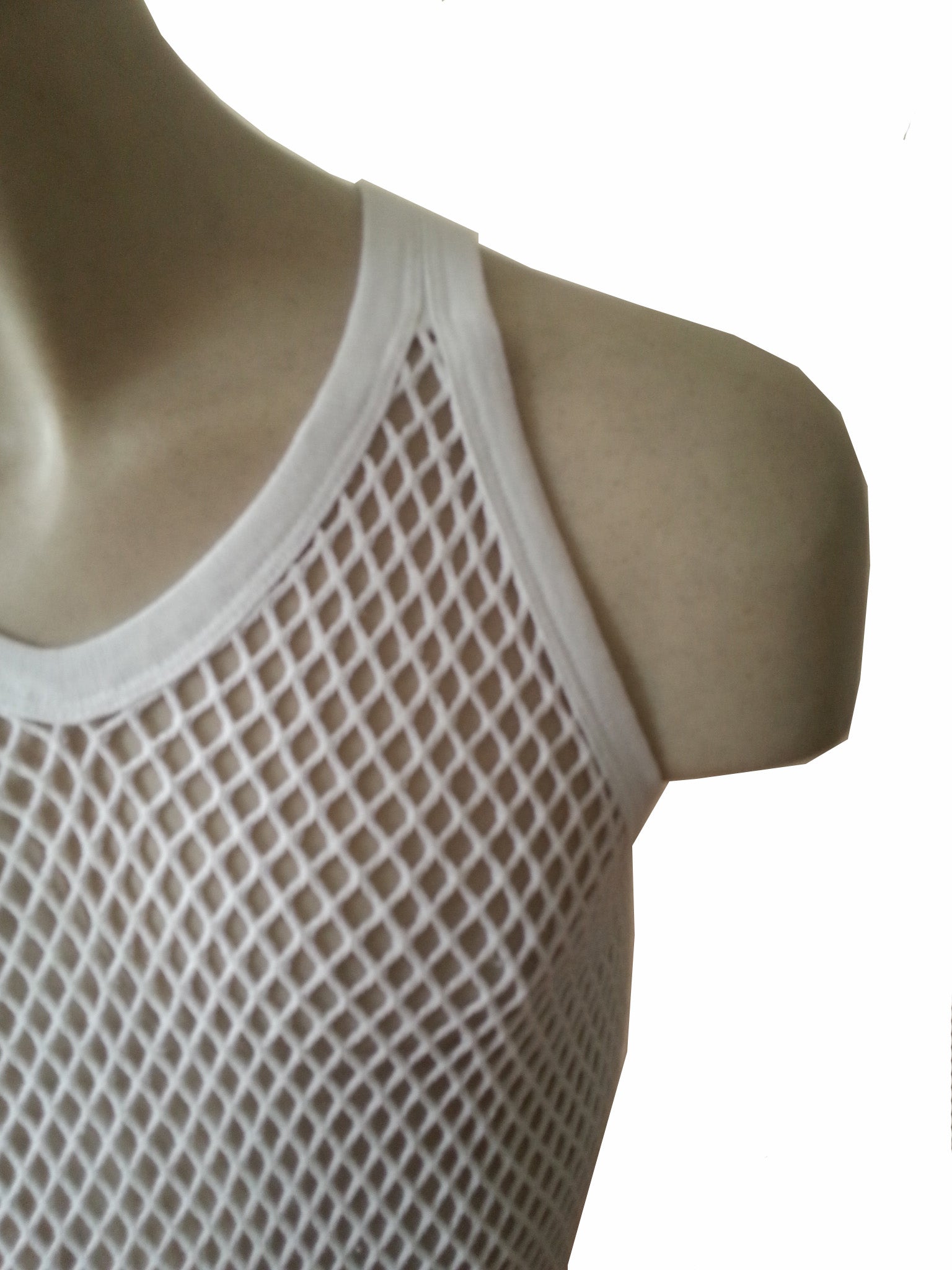 White String Vest. Classic Cotton Mesh String Vests. Muscle Vest in White, Fishnet Gym Workout tops.