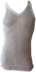 White String Vest. Classic Cotton Mesh String Vests. Muscle Vest in White, Fishnet Gym Workout tops.