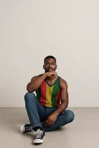 Rasta-3 Rasta String Vest Mesh Mens Crochet Cotton Gym Vests Training Tank Top FishNet
