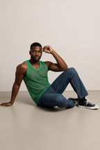 Green String Vest. Classic Cotton Mesh String Vests. Muscle Vest in Green, Fishnet Gym Workout tops.