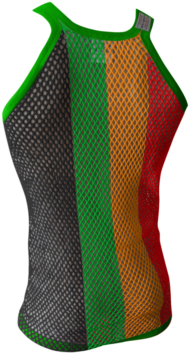 Rasta String Vest in Muscle Vests Reggae Fishnet Vests for Men With Green Trim
