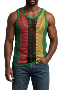 Rasta String Vest in Muscle Vests Reggae Fishnet Vests for Men With Green Trim