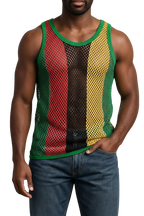 Rasta String Vest in Muscle Vests Reggae Fishnet Vests for Men With Green Trim