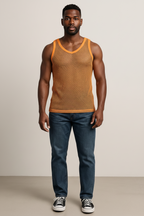 Yellow String Vest. Classic Cotton Mesh String Vests. Muscle Vest in Yellow, Fishnet Gym Workout tops.