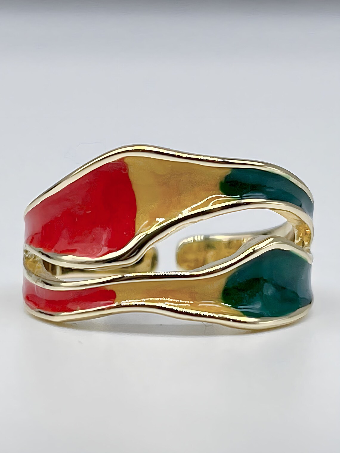 Rasta Jewelry-Rasta Ring 18k Gold Plated ring with Oil Drip Design. Adjustable Stacking Rings